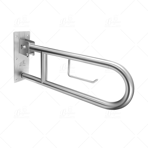 B Bagno Folding Toilet Side Safety Bar 8814 - Wall Mounted Stainless Steel, Space-Saving Bathroom Support Bar