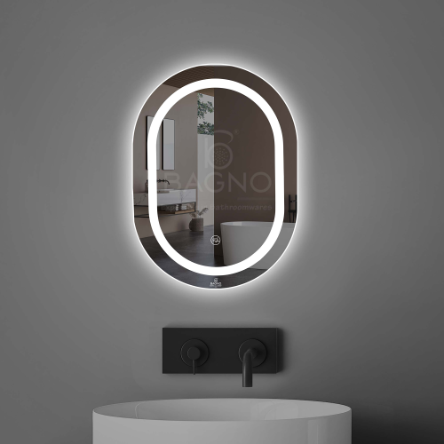 B BAGNO BML11 Oval Multi LED Bathroom Mirror - Adjustable Touch Sensor Vanity Mirror with Shatter-Proof Glass, Waterproof Slim Design
