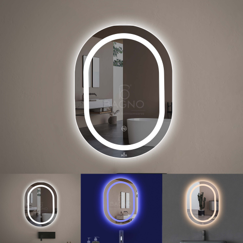 B BAGNO BML12 Oval Multi LED Bathroom Mirror - Adjustable Touch Sensor Vanity Mirror with Shatter-Proof Glass, Waterproof Slim Design