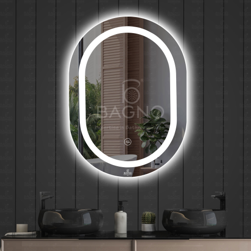 B BAGNO BML13 Oval Multi LED Bathroom Mirror - Adjustable Touch Sensor Vanity Mirror with Shatter-Proof Glass, Waterproof Slim Design