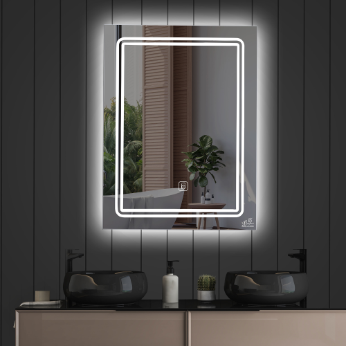 B BAGNO BML16 Multi LED Bathroom Mirror - 80x60cm Frameless Vanity Mirror with Multi-Color Adjustable Lighting, 4mm Thick Glass