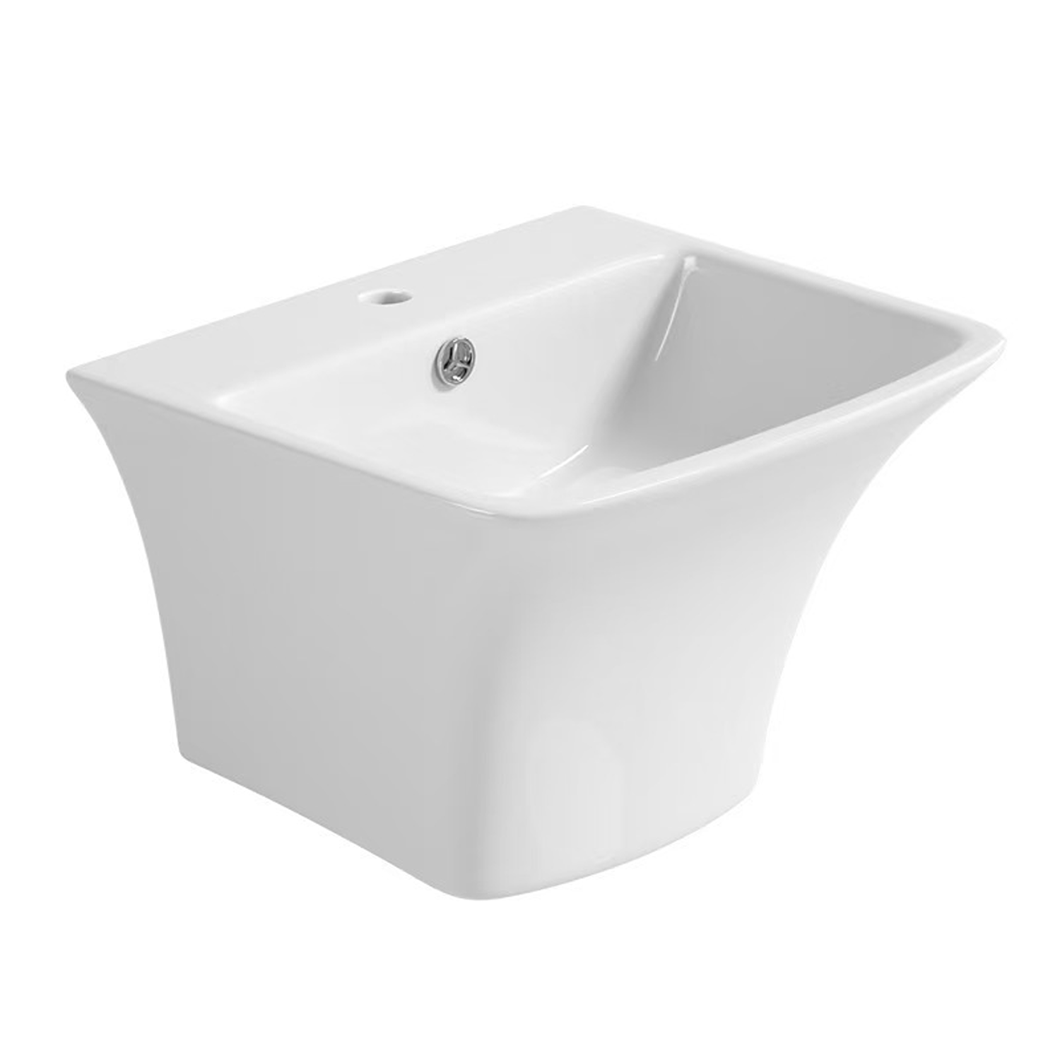 TRGL-1102-01 B BAGNO WHB03 Wall Hung Wash Basin - Modern White Ceramic Sink with Flared Base, Space-Saving Bathroom Basin for Contemporary Designs - Image 4