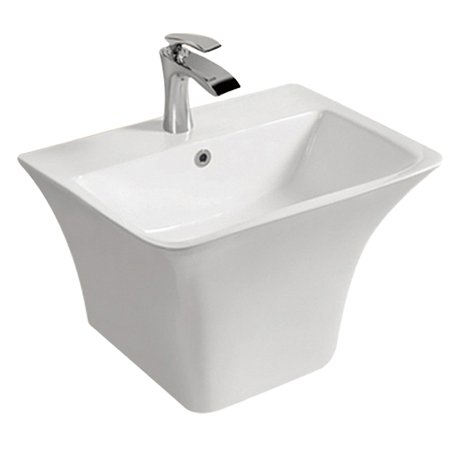 TRGL-1102-02 B BAGNO WHB03 Wall Hung Wash Basin - Modern White Ceramic Sink with Flared Base, Space-Saving Bathroom Basin for Contemporary Designs - Image 3